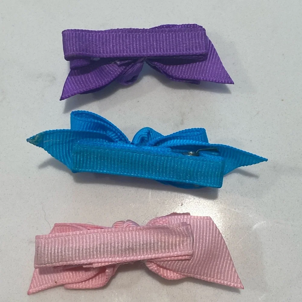 Boutique Hair Bow Trio – Purple, Blue & Pink | Kids Accessory Set